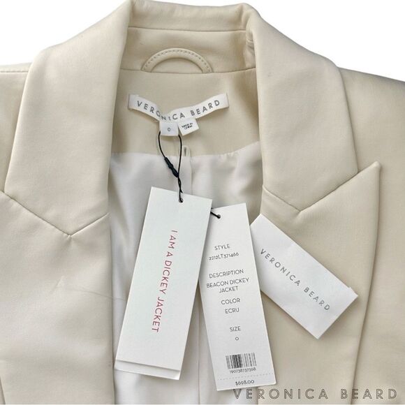 Veronica Beard **NWT** Beacon Dickey Faux Vegan Leather Blazer Jacket in Ecru - Picture 15 of 15